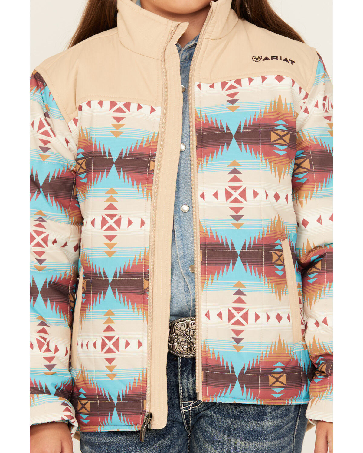 Image #3 - Ariat Girls' Southwestern Print Jacket, Tan, hi-res