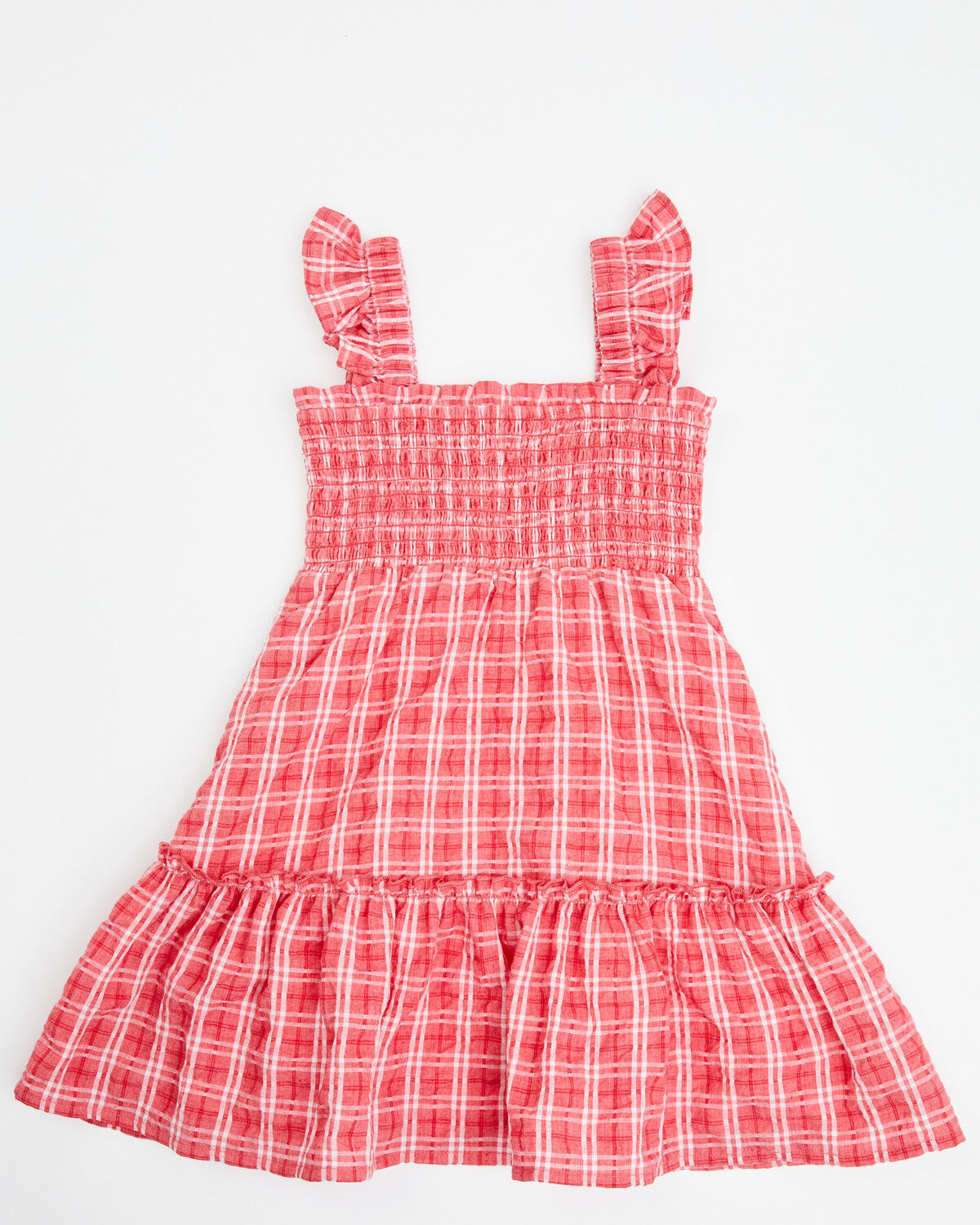 Image #1 - Yura Toddler Girls' Plaid Print Ruffle Sleeveless Dress, Red, hi-res