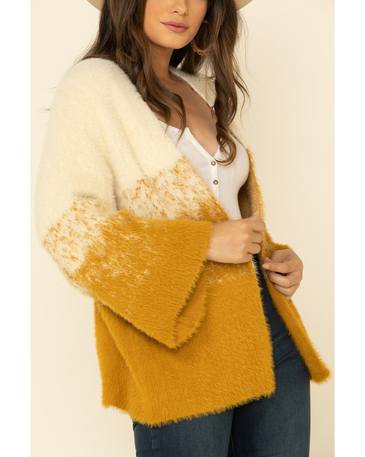yellow open front cardigan