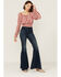 Beyond The Radar Women's Gingham Tie Back Smocked Blouse, Red, hi-res