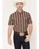 Image #1 - Ferrell Men's Tucker Tek Striped Short Sleeve Pearl Snap Stretch Western Shirt, Brown, hi-res
