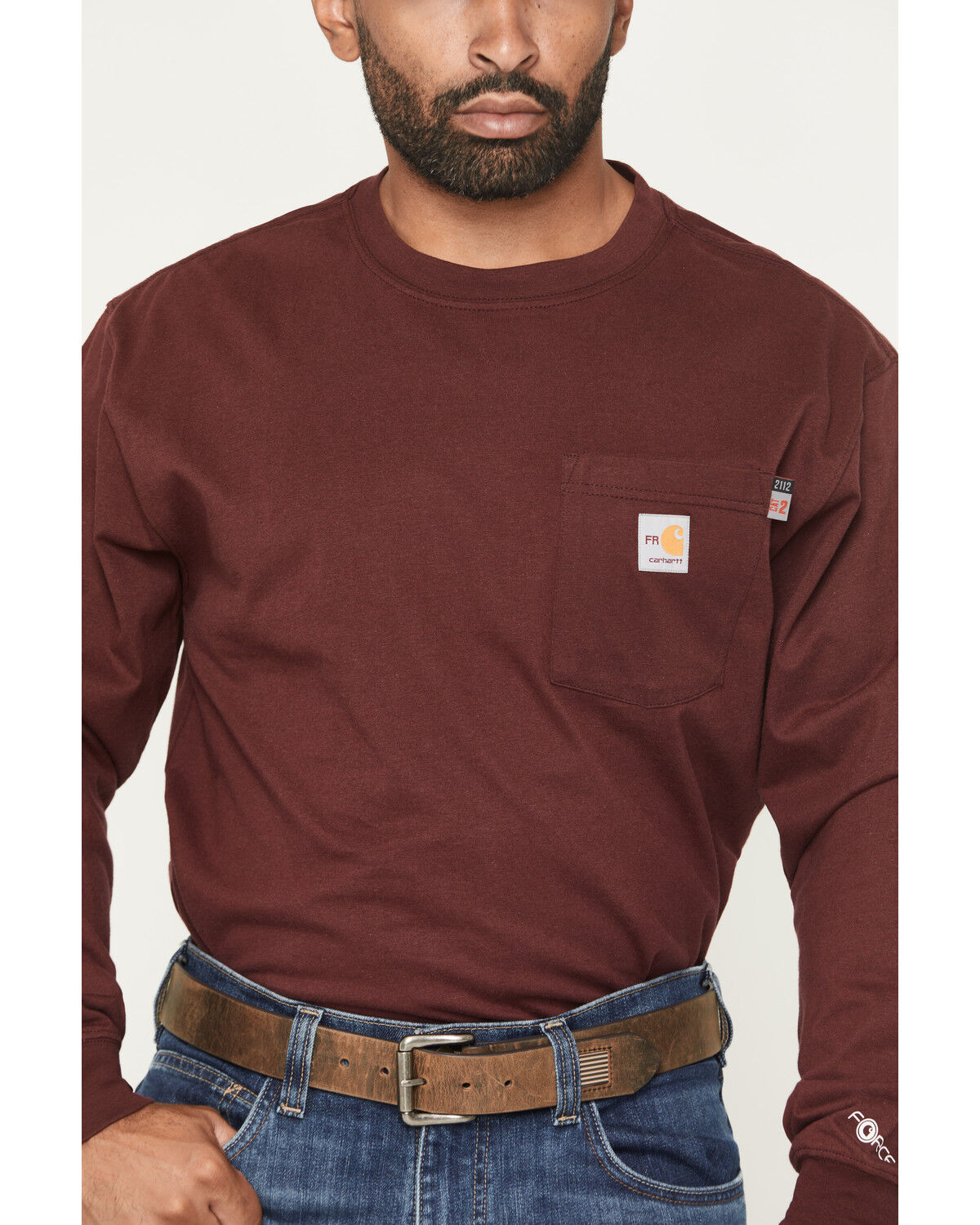 Image #3 - Carhartt Men's FR Force® Loose Fit Eagle Long Sleeve Graphic Work T-Shirt, Burgundy, hi-res