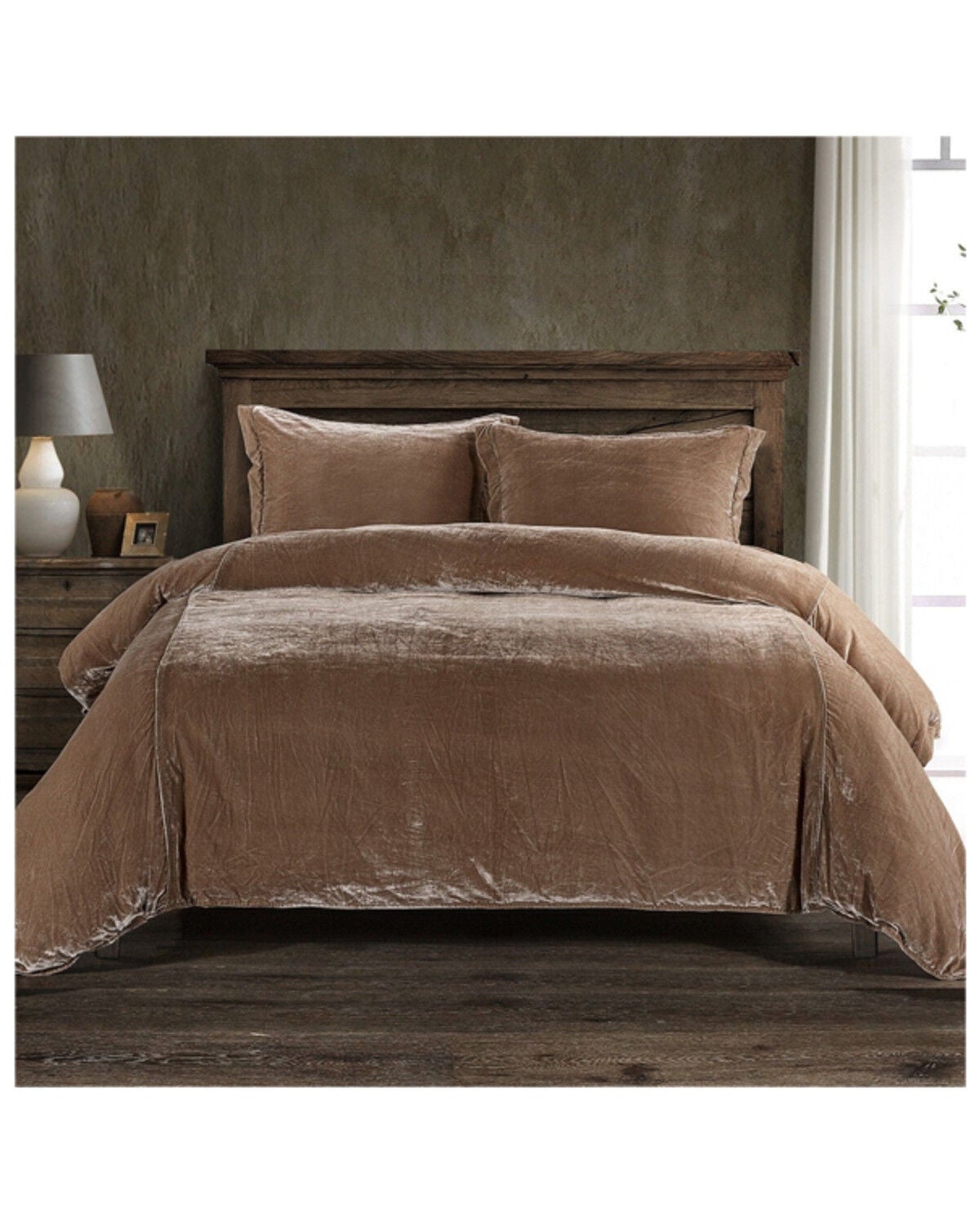 HiEnd Accents Dusty Rose Stella Faux Silk & Velvet Super Queen 3-Piece Duvet Cover Set, Rose, hi-res