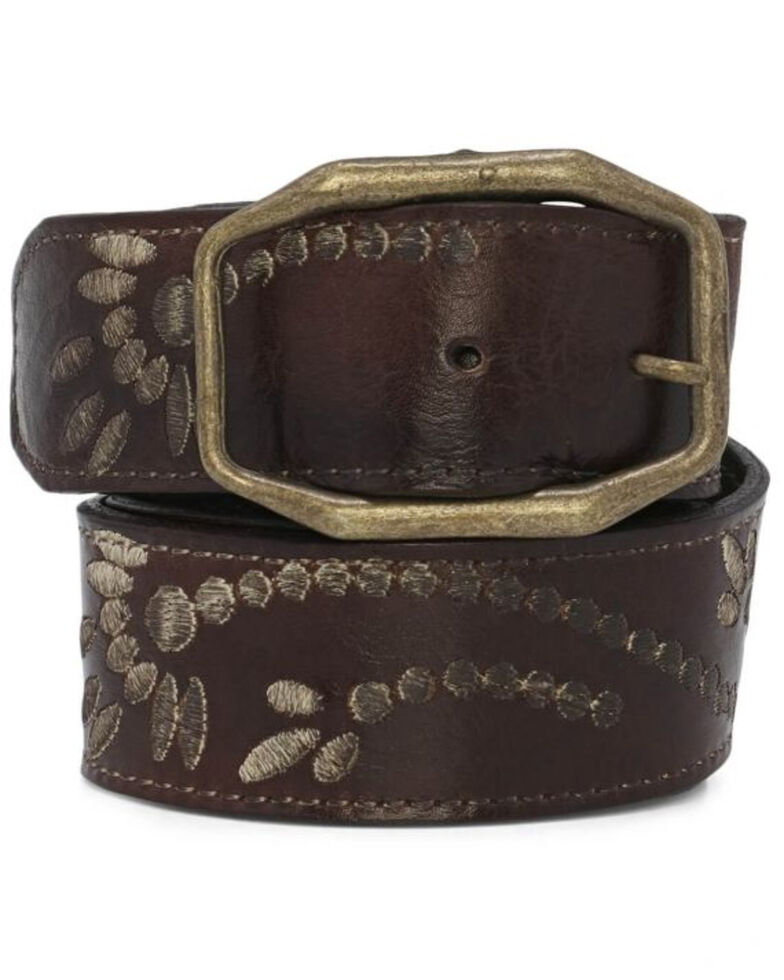 Bed Stu Women's Mohawk Rustic Floral Embroidery Belt, Brown, hi-res