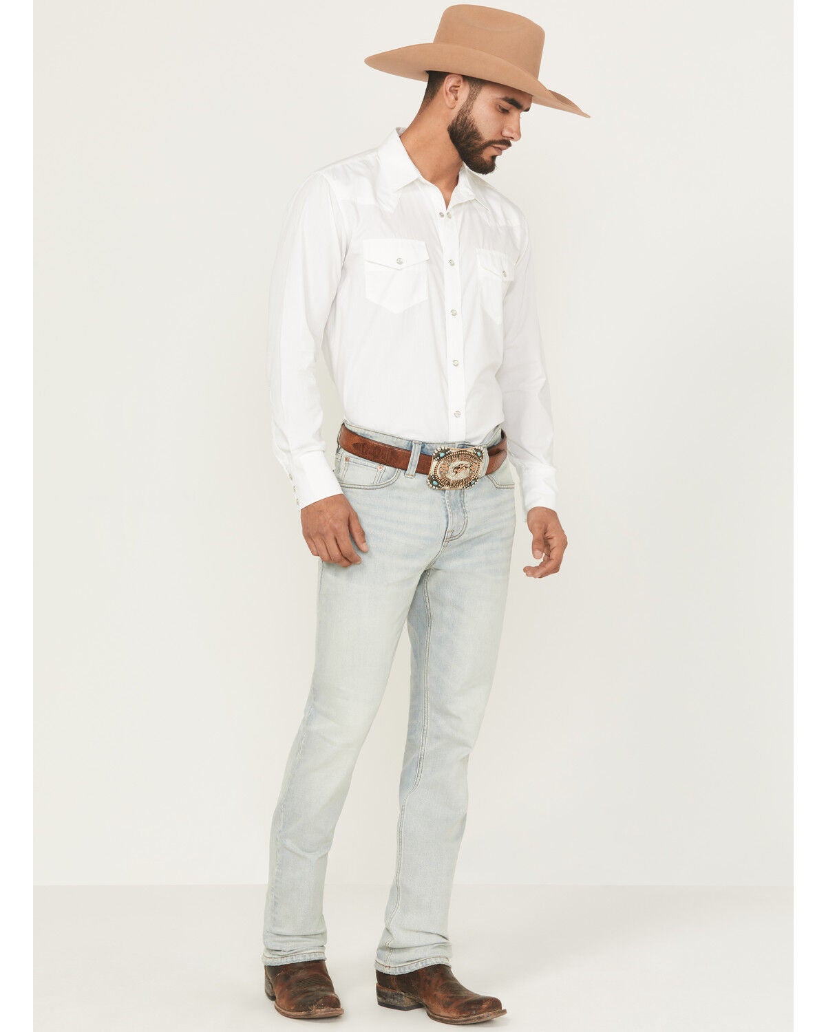 Blue Ranchwear Men's Savage Wash Bronson Slim Straight Stretch Denim Jeans, Light Wash, hi-res