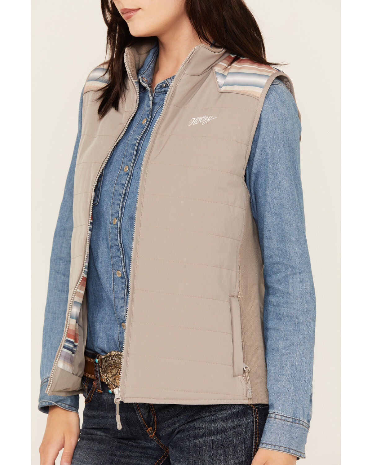 Image #3 - Hooey Women's Serape Yoke Full Zip Packable Vest, , hi-res