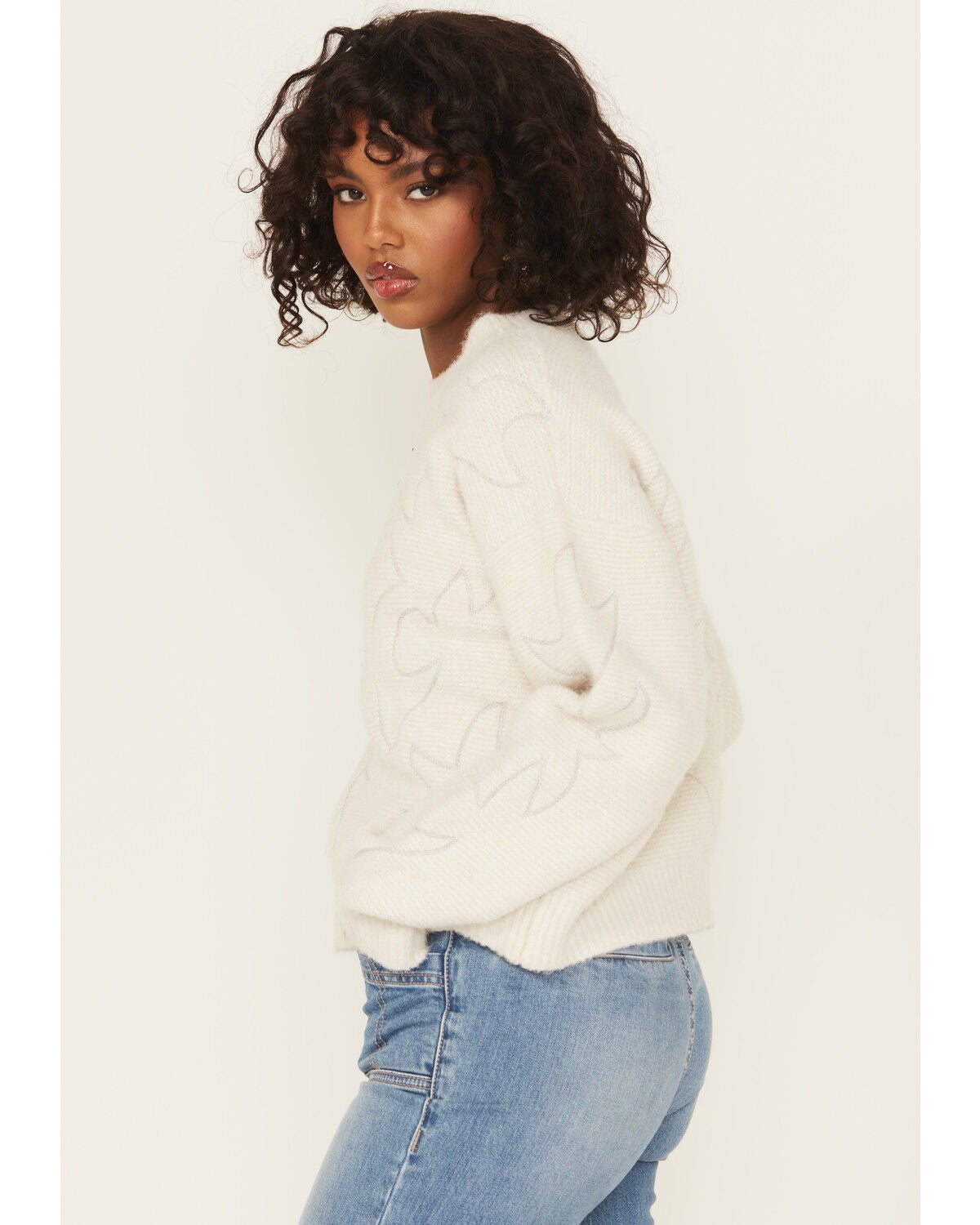 Image #2 - Blue B Women's Boot Stitch Sweater, Cream, hi-res