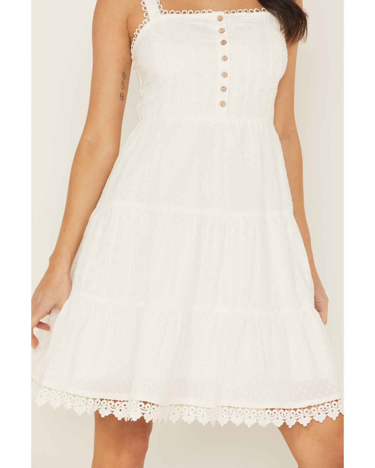 Image #3 - Miss Me Women's Eyelet Tiered Mini Dress, White, hi-res