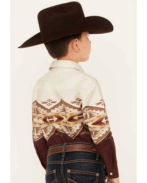 Image #4 - Roper Boys' Southwestern Border Print Long Sleeve Pearl Snap Western Shirt, White, hi-res