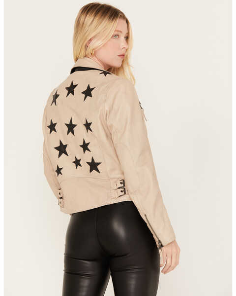 Image #1 - Mauritius Leather Women's Christy Scatter Star Leather Jacket , Black/white, hi-res