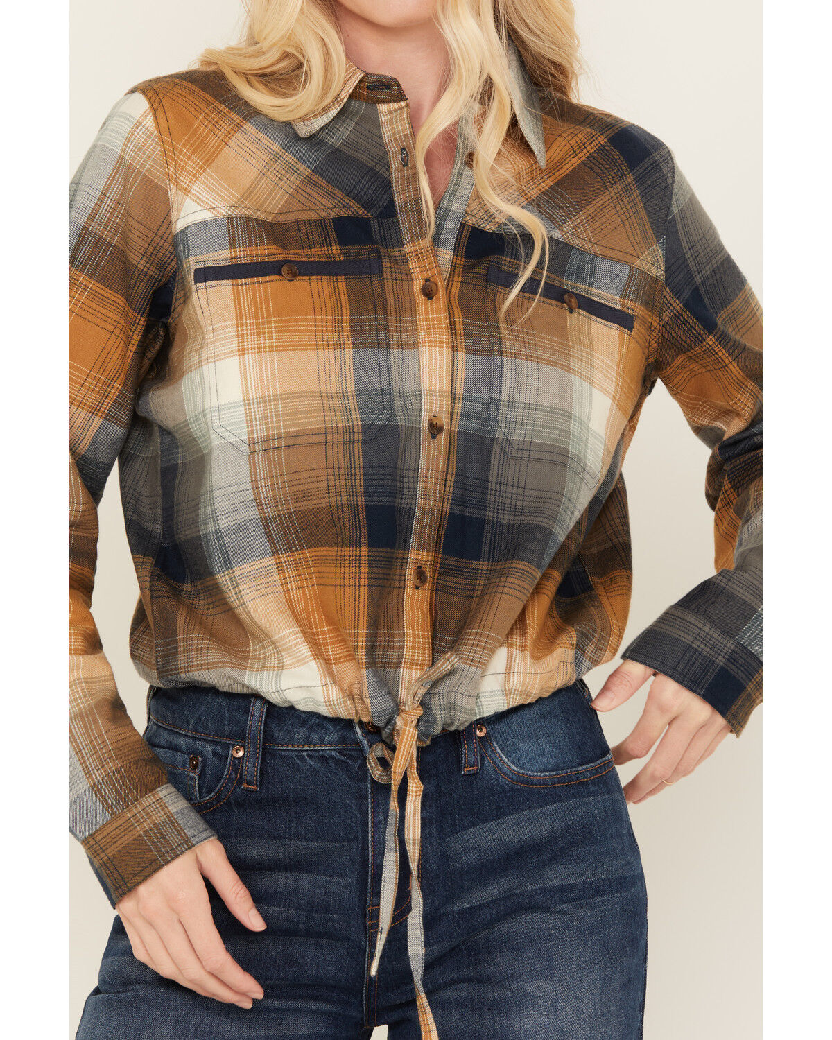 Image #3 - Cleo + Wolf Women's Plaid Print Long Sleeve Flannel Shirt, Bronze, hi-res