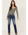 Image #2 - Shyanne Women's Embroidered Dark Wash Mid Rise Bootcut Stretch Denim Jeans, Dark Wash, hi-res