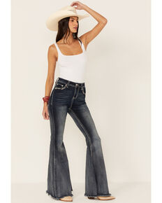 Grace in LA Women's Stitched Flare Jeans, Blue, hi-res