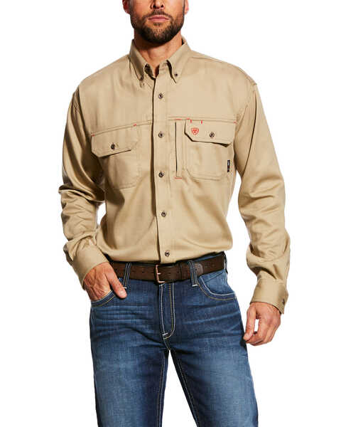 Image #1 - Ariat Men's FR Solid VentTEK Long Sleeve Work Shirt - Tall , Beige/khaki, hi-res
