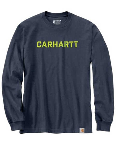 Image #1 - Carhartt Men's Loose Fit Heavyweight Long Sleeve Logo Work T-Shirt, Steel Blue, hi-res