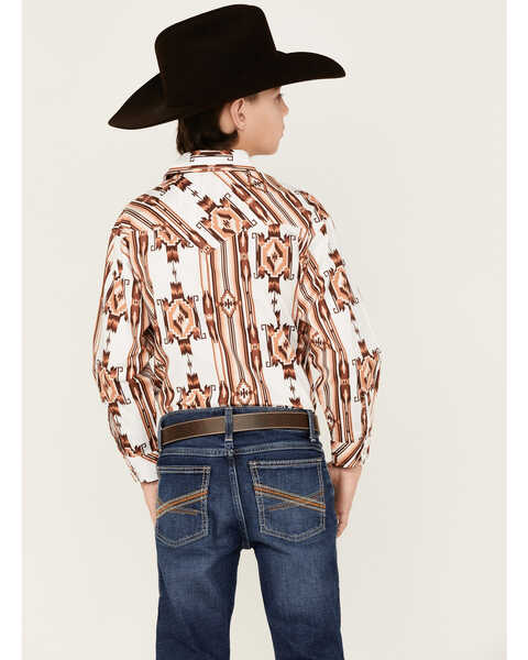 Image #4 - Rock & Roll Denim Boys' Southwestern Print Long Sleeve Pearl Snap Stretch Western Shirt, Natural, hi-res