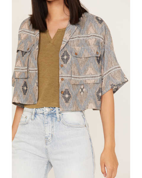 Image #3 - Cleo + Wolf Women's Southwestern Print Relaxed Button-Front Shirt, Blue, hi-res