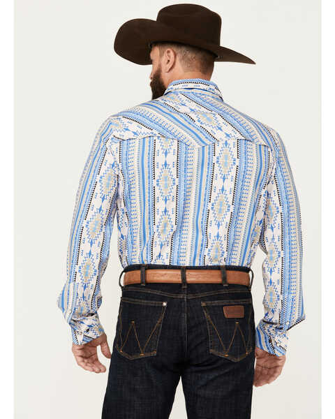 Image #4 - Rock & Roll Denim Men's Southwestern Print Vintage Long Sleeve Pearl Snap Performance Western Shirt, Blue, hi-res