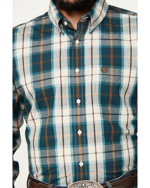 Image #3 - Panhandle Men's Select Plaid Print Long Sleeve Button-Down Western Shirt, Dark Green, hi-res