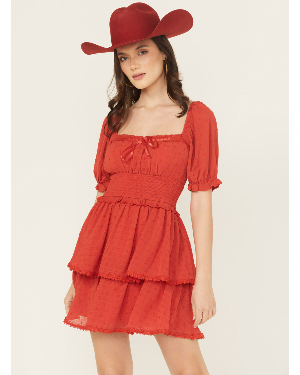 Image #1 - Ash & Violet Women's Cliff Dot Short Sleeve Mini Dress, Red, hi-res