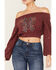 Image #3 - Shyanne Women's Off-Shoulder Embroidered Crop Top, Wine, hi-res