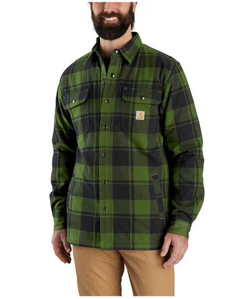 Image #1 - Carhartt Men's Relaxed Fit Sherpa Lined Flannel Shirt Jacket, Loden, hi-res