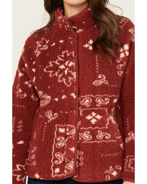 Wrangler Women's Bandana Print Sherpa Jacket, Red, hi-res