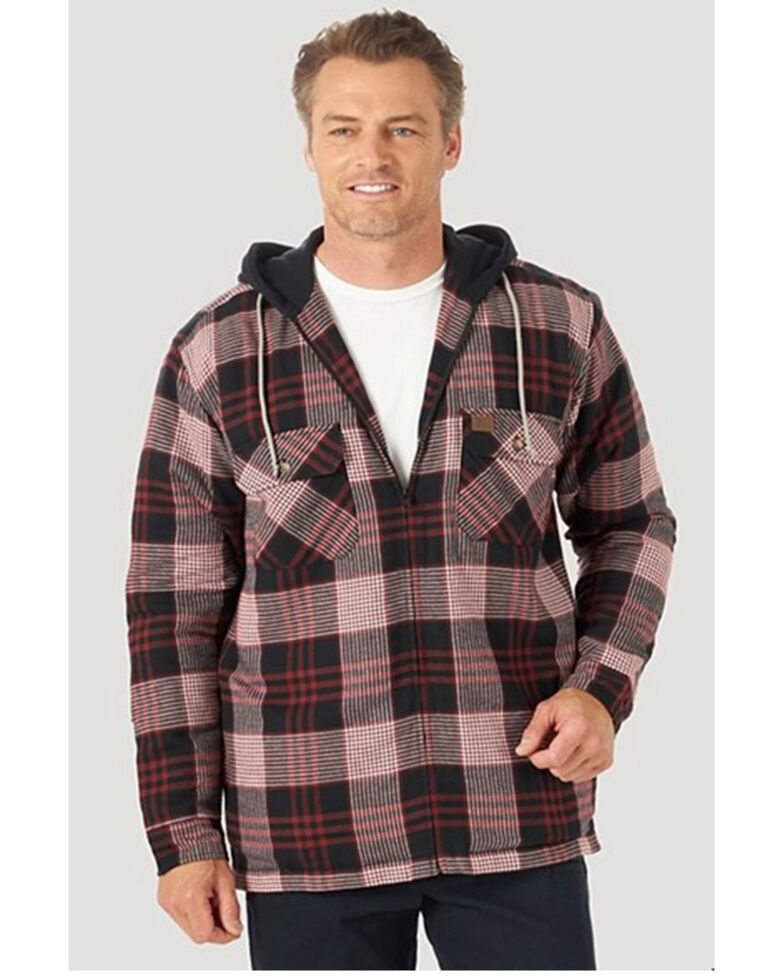 Wrangler Riggs Men's Red & Black Plaid Hooded Zip-Front Work Shirt Jacket - Tall, Red, hi-res
