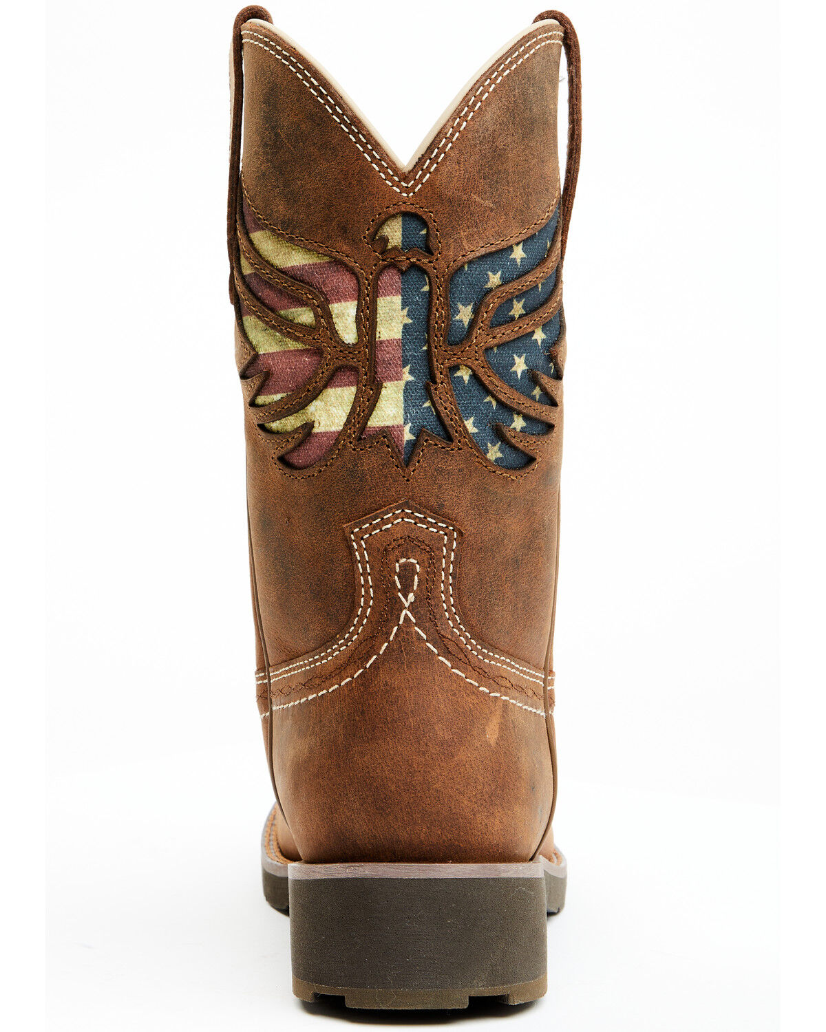 Image #5 - RANK 45® Women's Inspired Stars and Stripes Inlay Shaft Performance Leather Western Boots - Broad Square Toe, Brown, hi-res