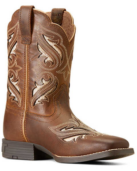 Image #1 - Ariat Girls' Round Up Bliss Western Boots - Broad Square Toe , Brown, hi-res