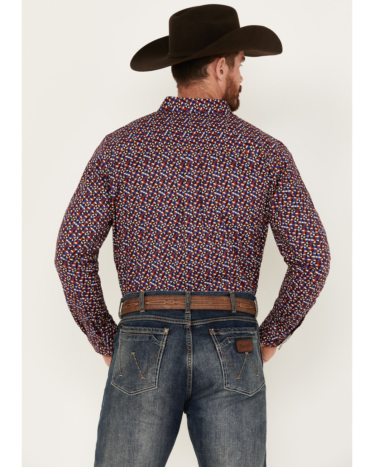 Image #4 - RANK 45® Men's Kendleton Geo Print Long SleeveStretch Button-Down Shirt, Wine, hi-res