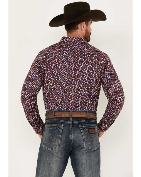 RANK 45® Men's Kendleton Geo Print Long SleeveStretch  Button-Down Shirt, Wine, hi-res