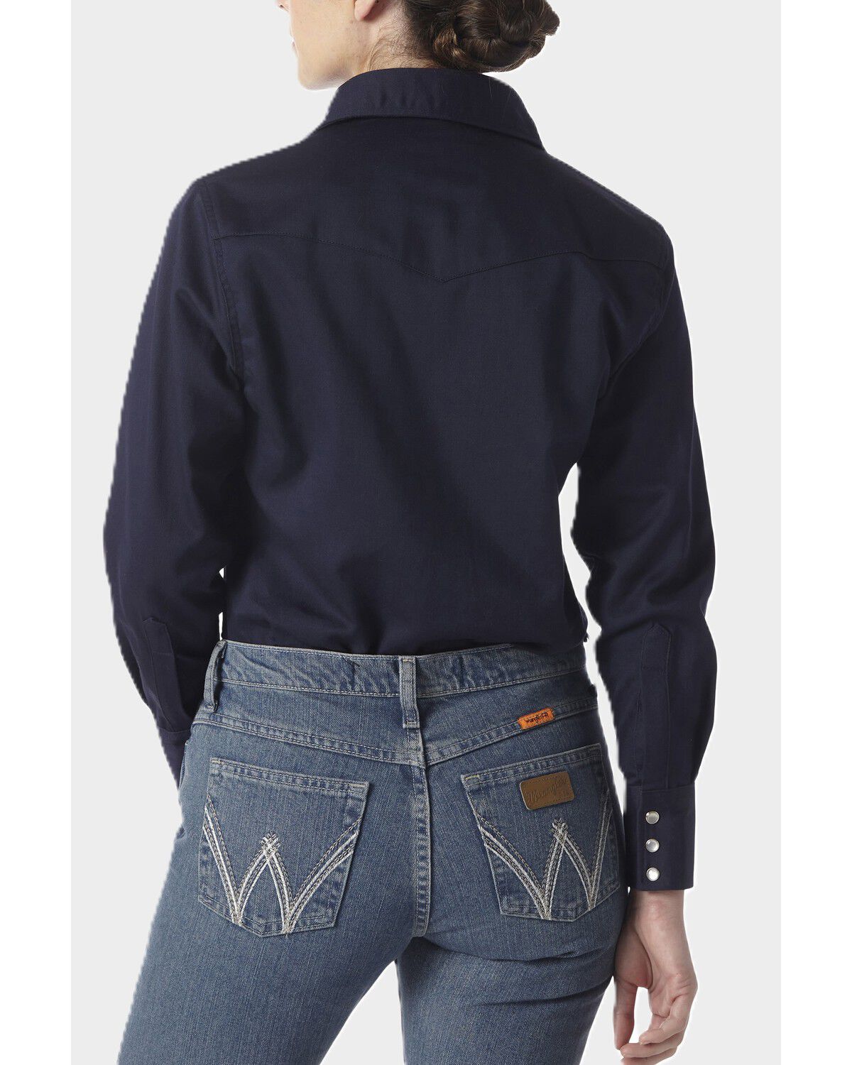 Image #2 - Wrangler Women's FR Long Sleeve Snap Work Shirt, Navy, hi-res