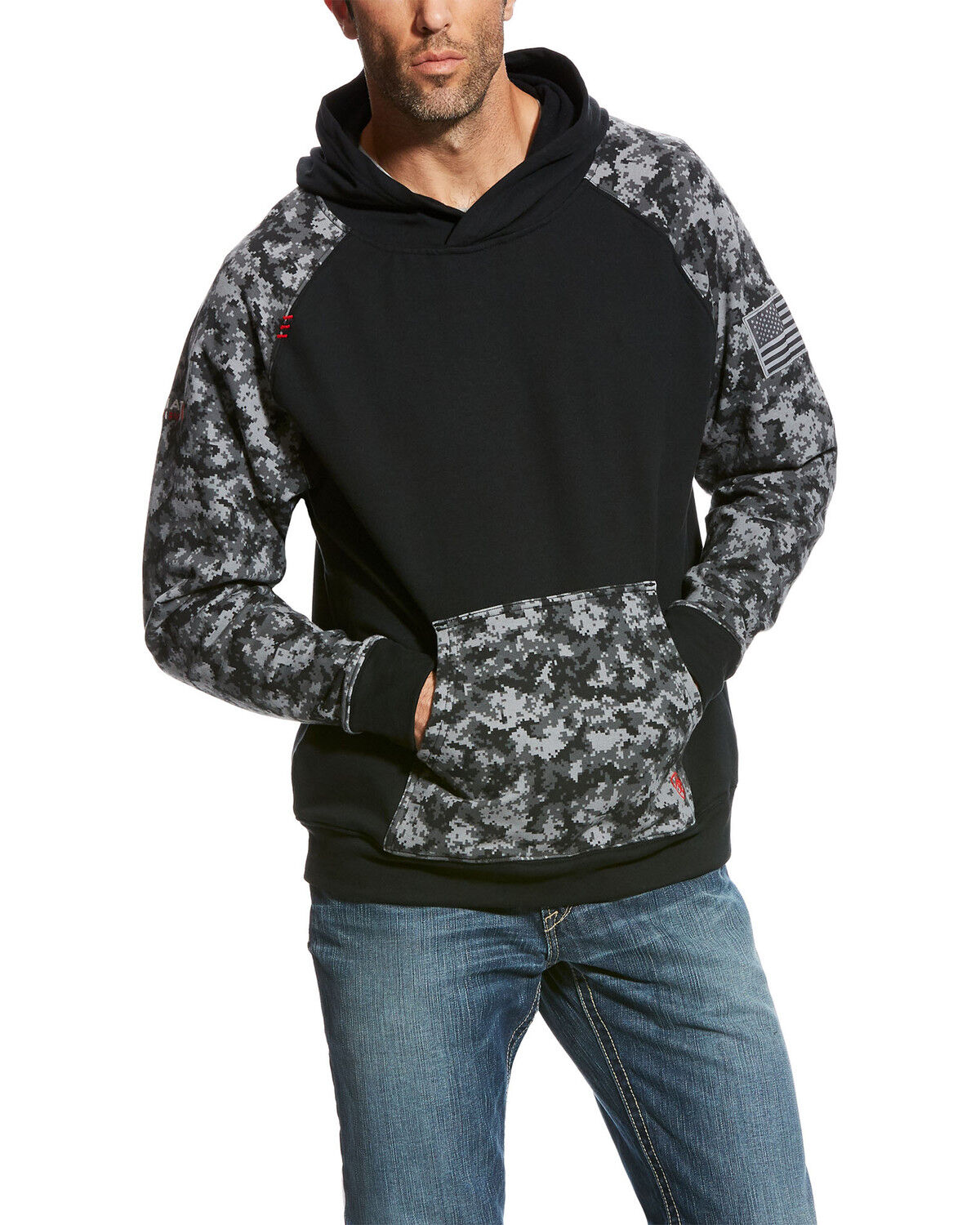 Image #1 - Ariat Men's Digi FR Patriot Work Hooded Sweatshirt - Big, Black, hi-res