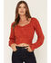 Image #1 - Wild Moss Women's Boot Barn Exclusive Floral Embroidered Tie-Back Top, Rust Copper, hi-res