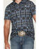 Image #3 - Rock & Roll Denim Men's Southwestern Print Short Sleeve Button-Down Stretch Polo Shirt, Blue, hi-res
