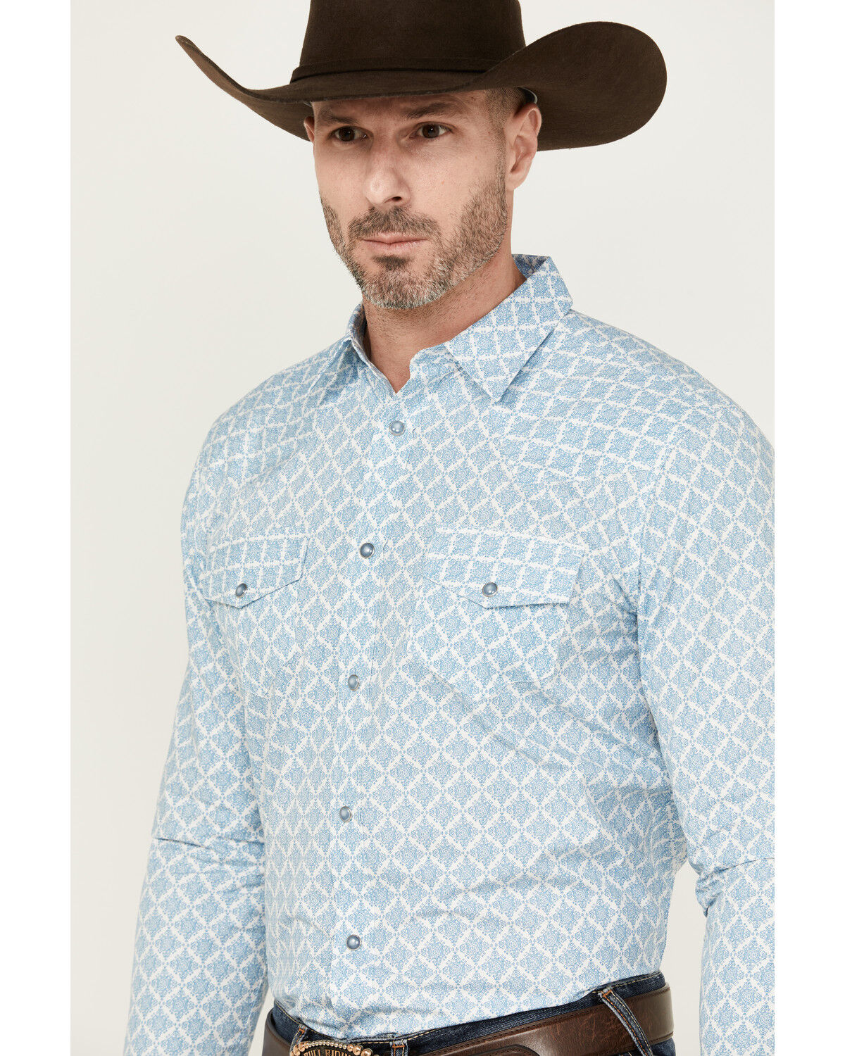 Image #2 - Gibson Men's Gma's Couch Mosaic Medallion Print Long Sleeve Snap Western Shirt, Light Blue, hi-res