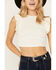 Image #3 - Shyanne Women's Ruffle Sleeve Ribbed Cropped Top , Cream, hi-res