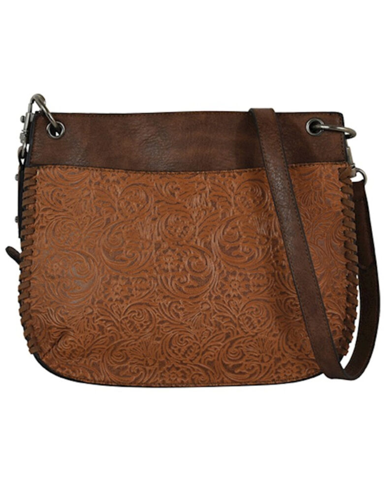Justin Women's Saddle Tooled Whipstitch Edge Crossbody, Brown, hi-res