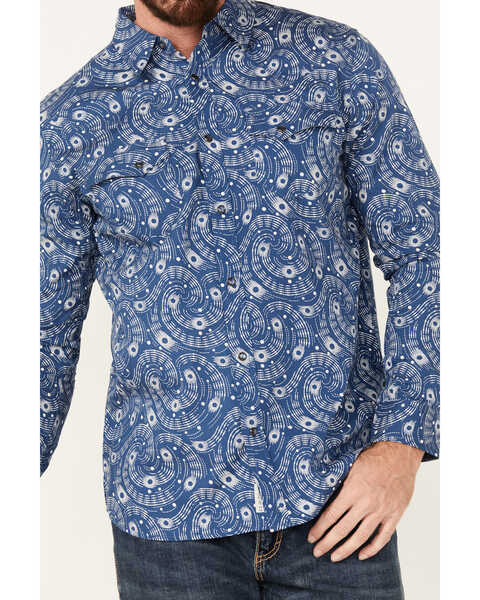 Image #3 - Moonshine Spirit Men's Record Player Floral Print Long Sleeve Snap Western Shirt, Navy, hi-res