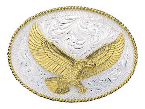 Image #1 - Montana Silversmiths Men's Silver Engraved Large Eagle Western Attitude Belt Buckle, Multi, hi-res