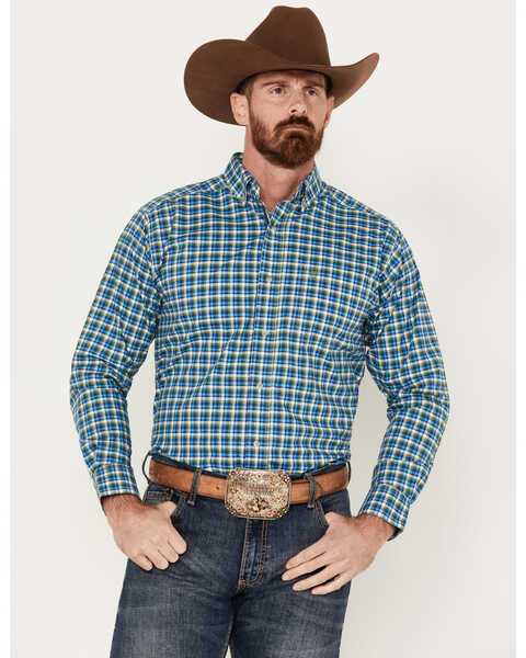 Image #1 - Ariat Men's Pro Series Lincoln Classic Fit Plaid Print Button Down Western Shirt , Blue, hi-res