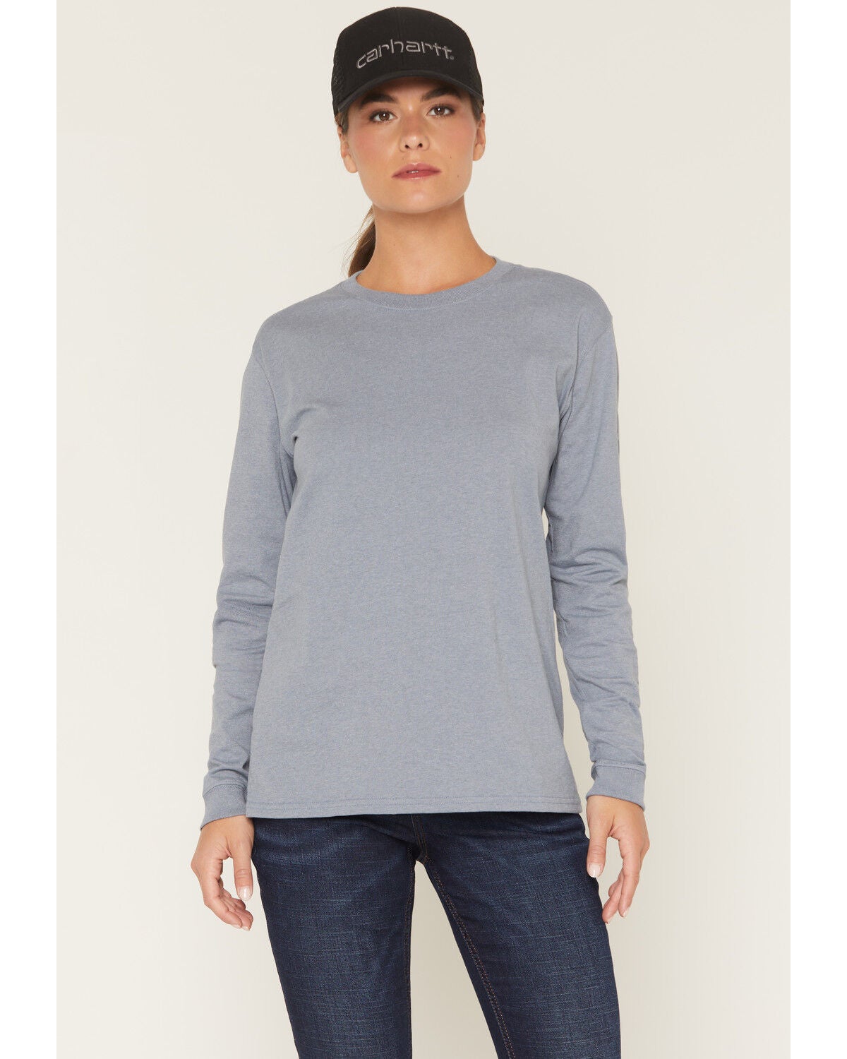 Image #1 - Carhartt Women's Loose Fit Heavyweight Long Sleeve Graphic Tee, Navy, hi-res