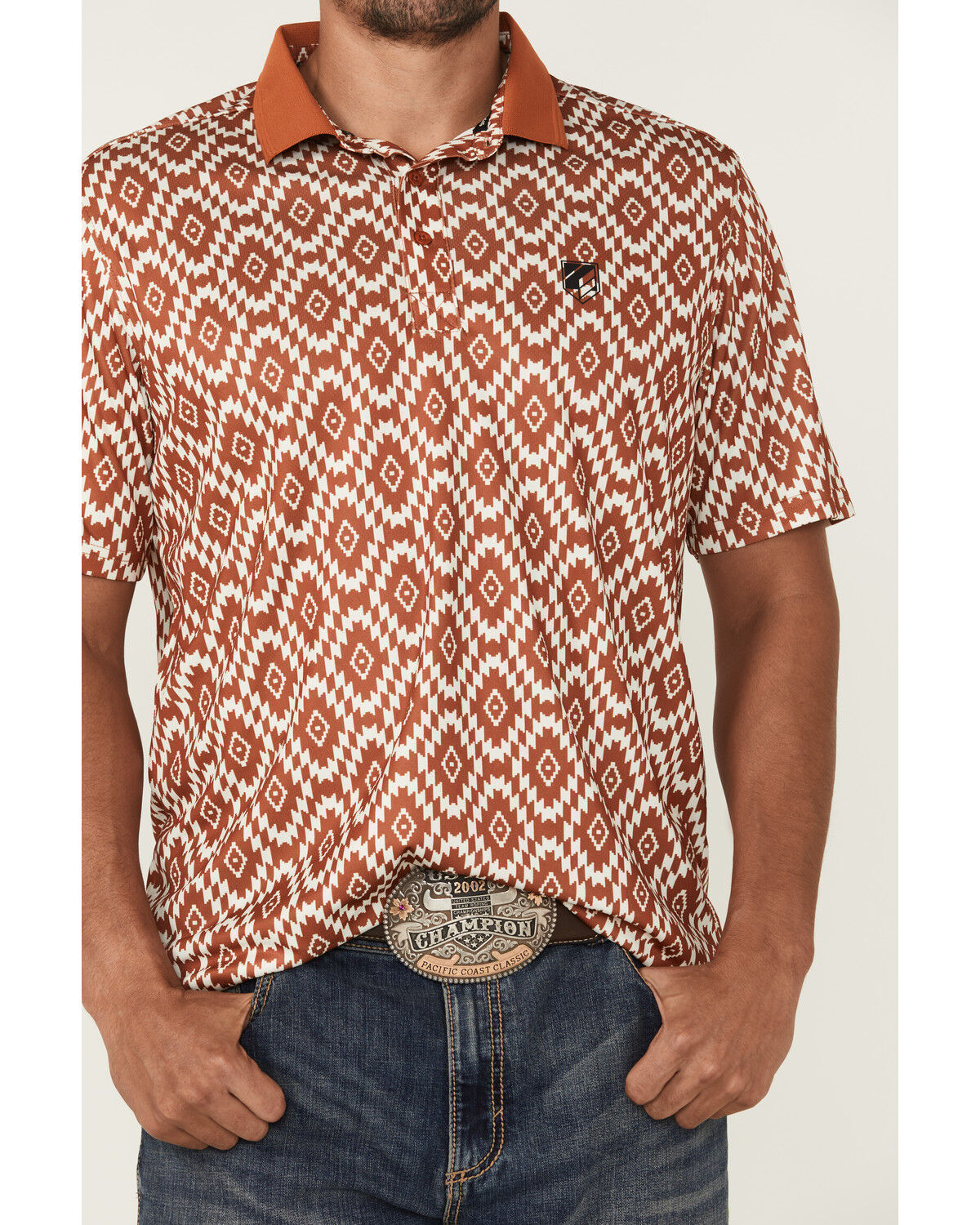 Image #3 - RANK 45® Men's Crossfire Southwestern Print Short Sleeve Polo, Brown, hi-res