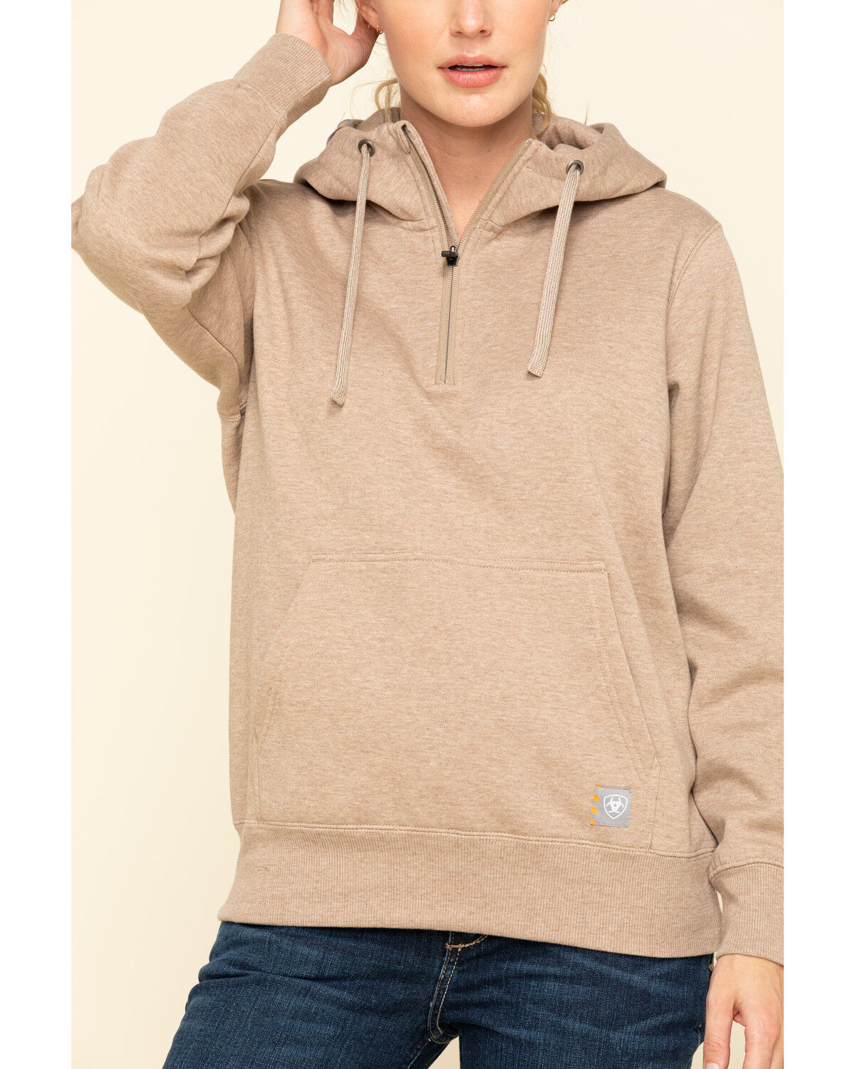 Image #4 - Ariat Women's Dark Oatmeal Heather Rebar Skill Set Zip Hooded Pullover, Oatmeal, hi-res