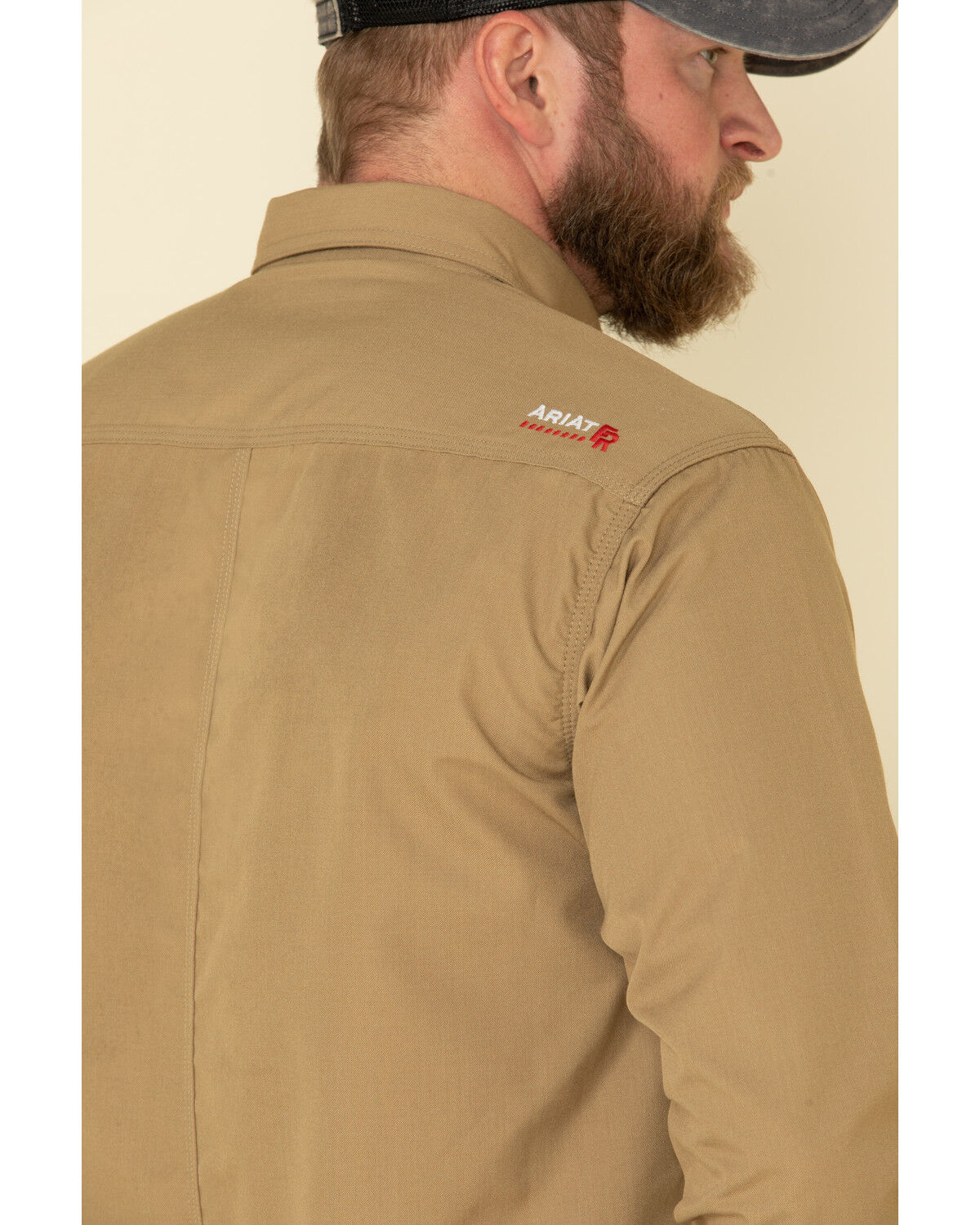 Image #5 - Ariat Men's Khaki FR Solid Featherlight Long Sleeve Work Shirt, Beige/khaki, hi-res