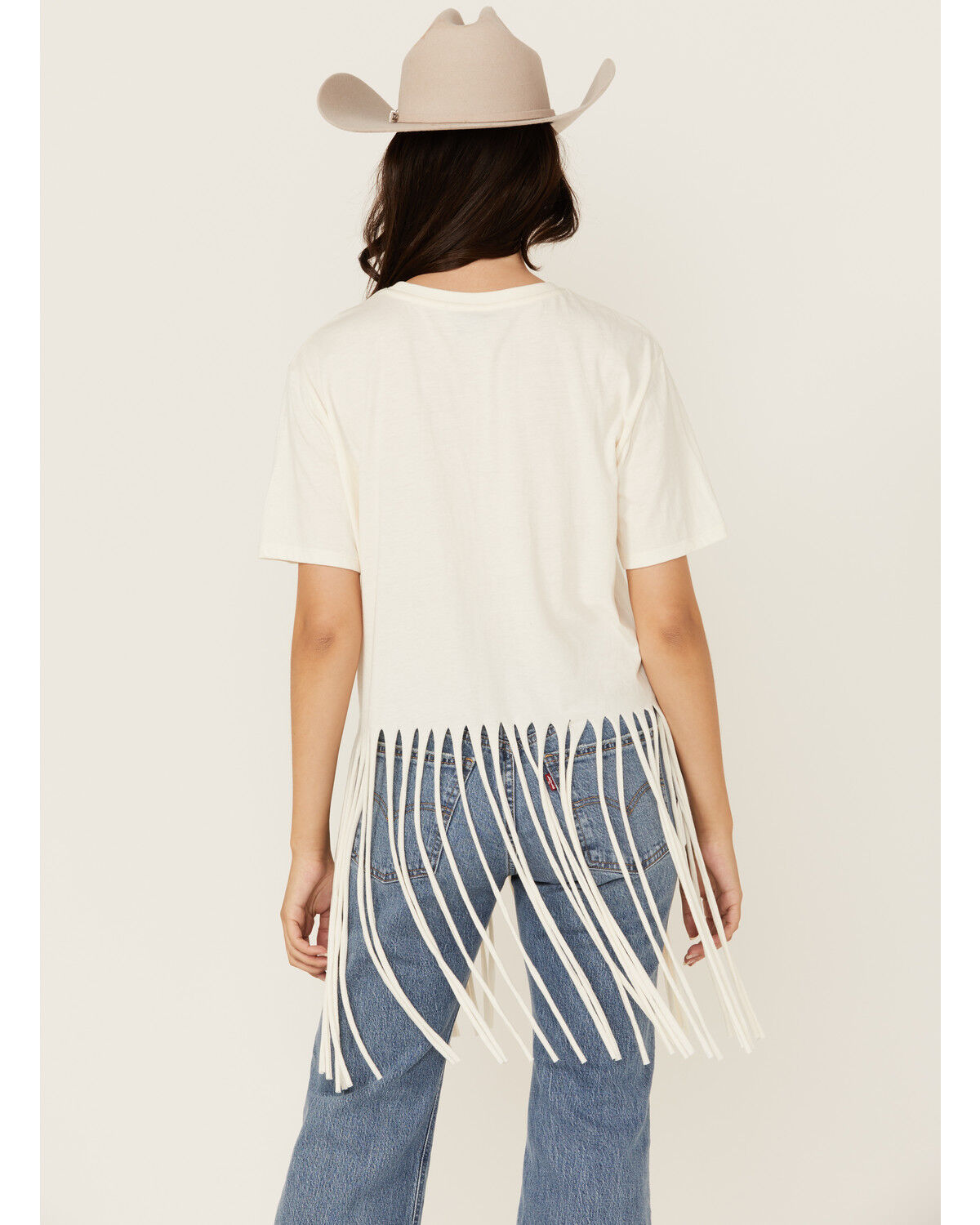 Image #4 - Rock & Roll Denim Women's Keep Her Wild Short Sleeve Fringe Graphic Tee, Cream, hi-res