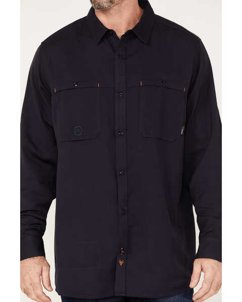 Image #3 - Hawx Men's FR Vented Solid Long Sleeve Button-Down Work Shirt , Navy, hi-res