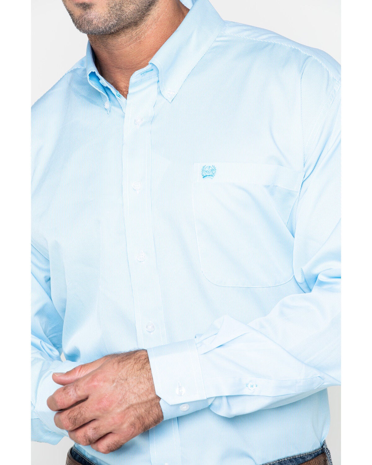 Image #5 - Cinch Men's Striped Print Tencel Long Sleeve Button-Down Western Shirt - Big, Light Blue, hi-res