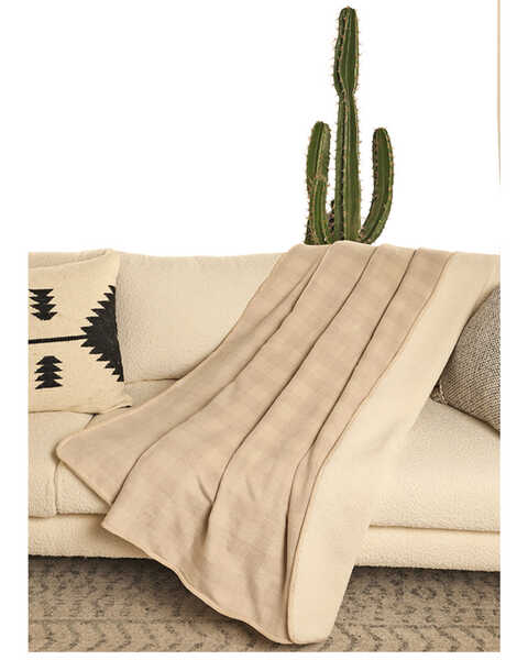 Image #1 - Panhandle Jacquard Southwestern Print Berber Lined Blanket , Cream, hi-res